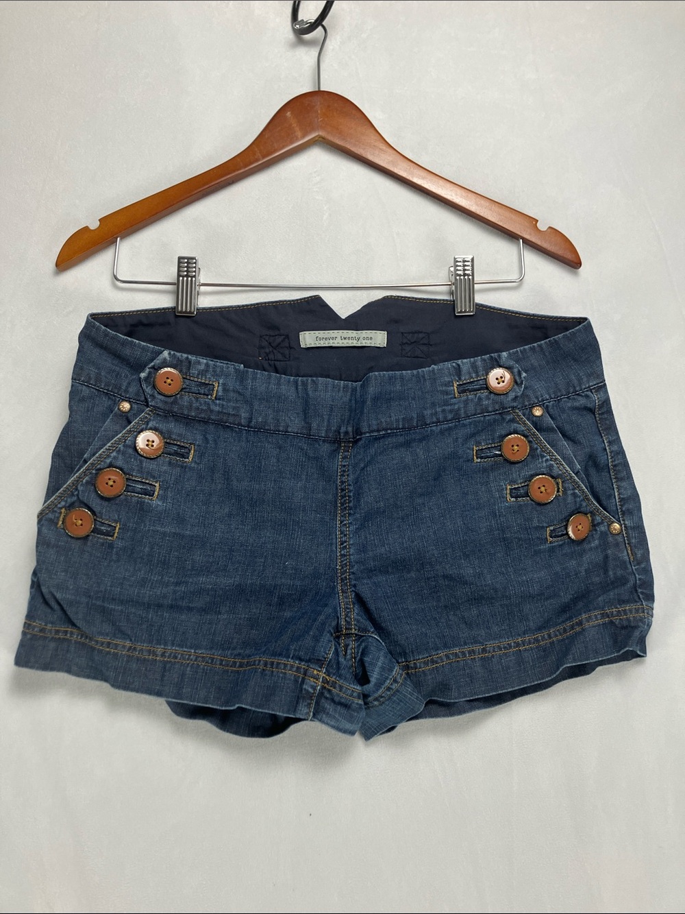 Forever 21 Navy Blue Denim Sailor-Style Button Shorts